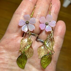 3/$25 Floral Drop Earrings with Pink and Green Accents